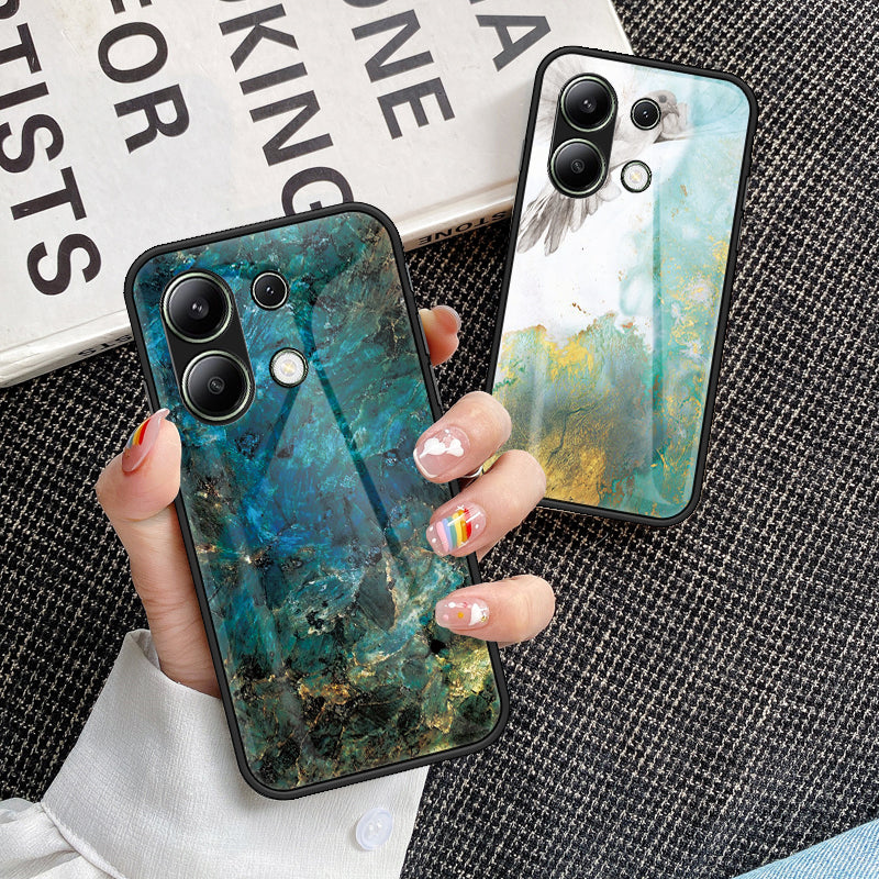 For Xiaomi Redmi Note 13 4G Anti-Drop Phone Cover Tempered Glass Case Marble Pattern Phone Shell For Xiaomi Redmi Note 13 4G Anti-Drop Phone Cover Tempered Glass Case Marble Pattern Phone Shell